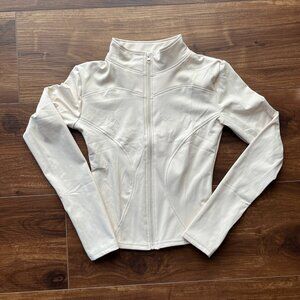 White Fitted Zip-Up Running Jacket Lightweight Performance Layer sporty racer